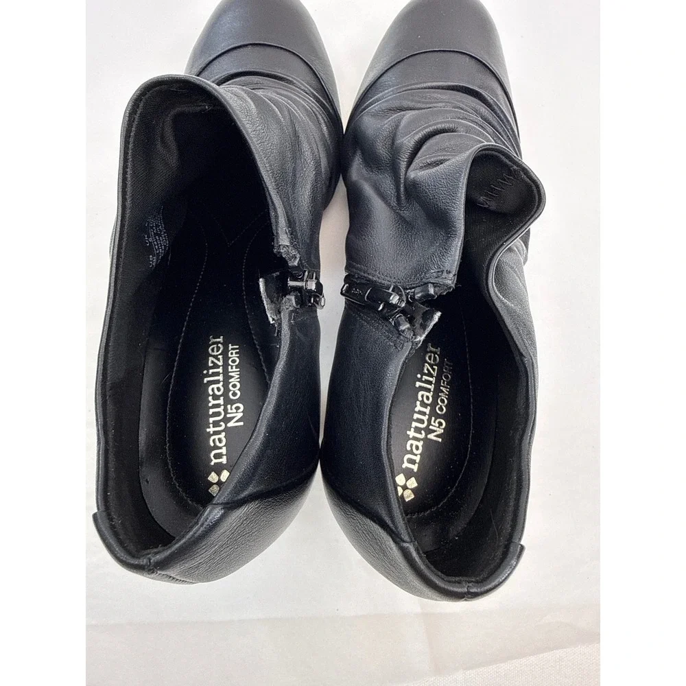 Naturalizer Orland Booties Womens 8M Black Leather Ruched N5 Comfort Office Chic